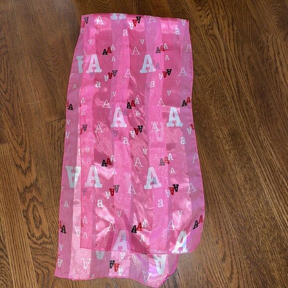 Space Age Inc pink polyester scarf with  letter A all over it - Picture 5 of 5